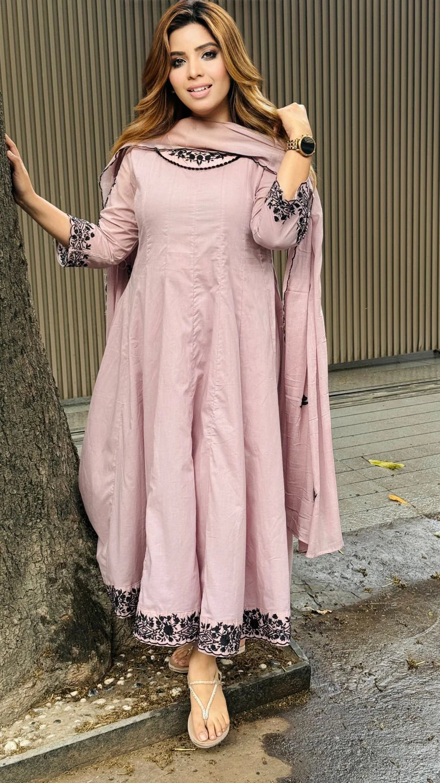 Falak Bloom Ethnic Wear Set – Pink & Grey