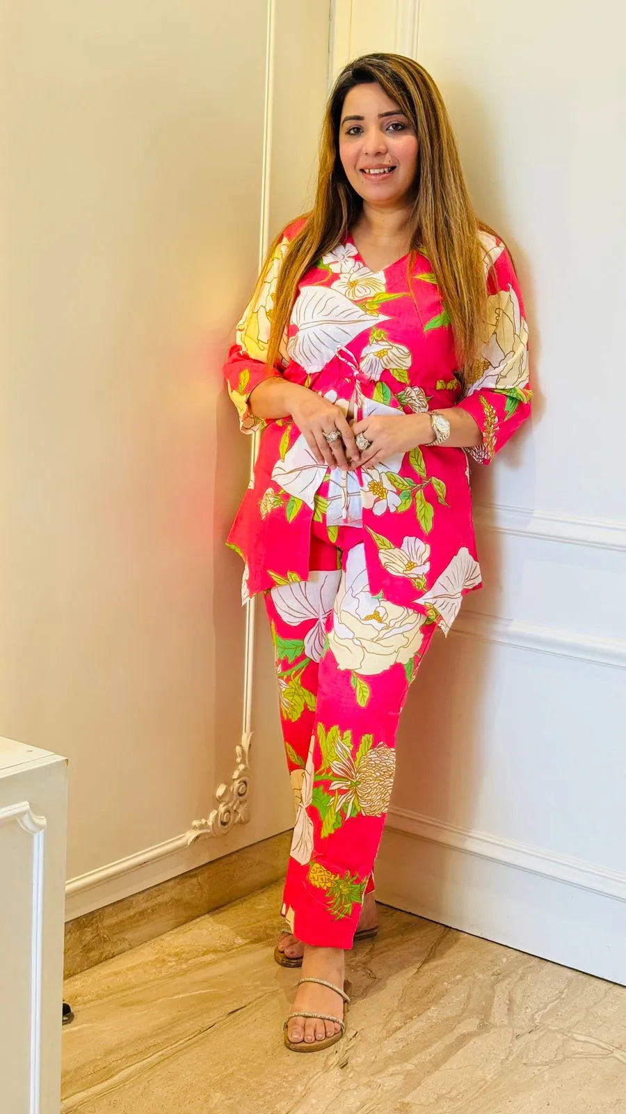 Aafreen Kaftan Set- Pink