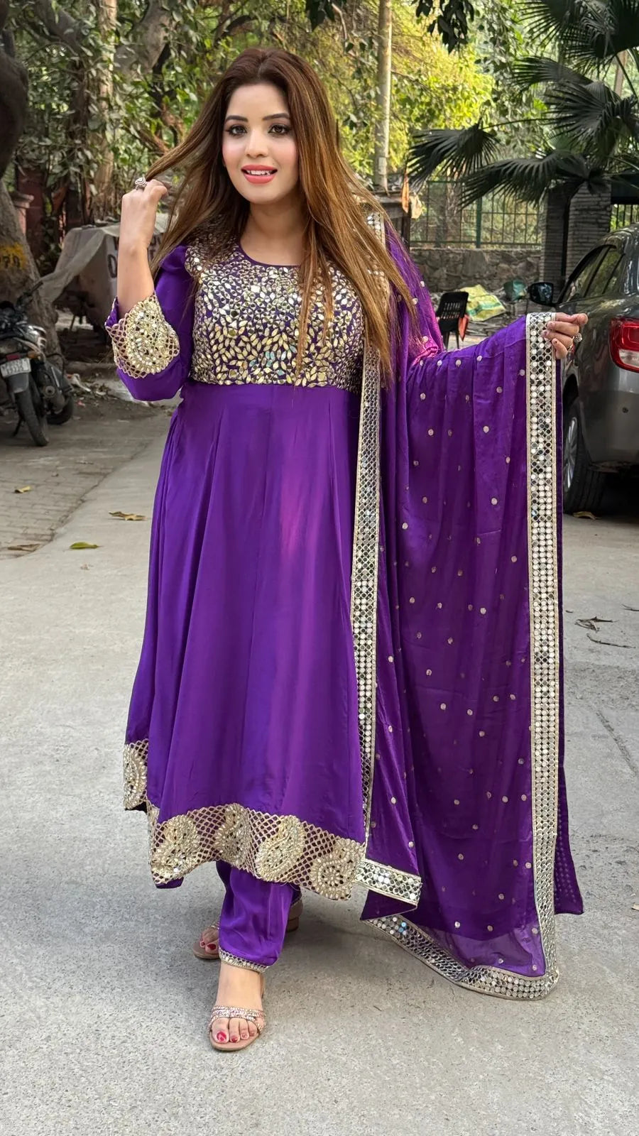 Afsheen Anarkali Suit- Black, Pink, Purple