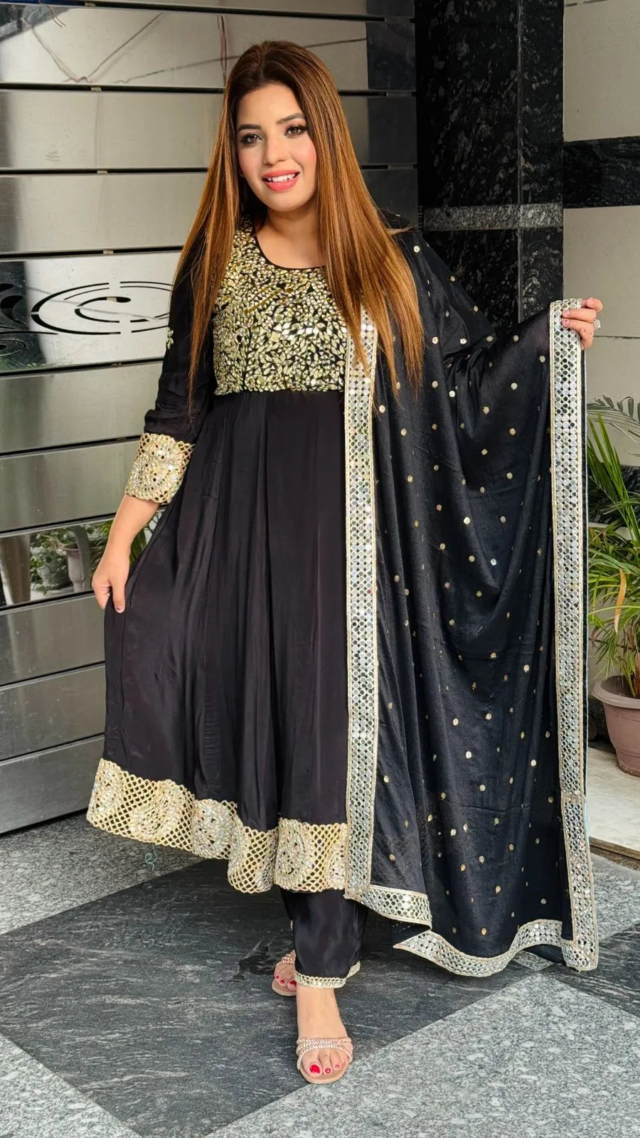 Afsheen Anarkali Suit- Black, Pink, Purple