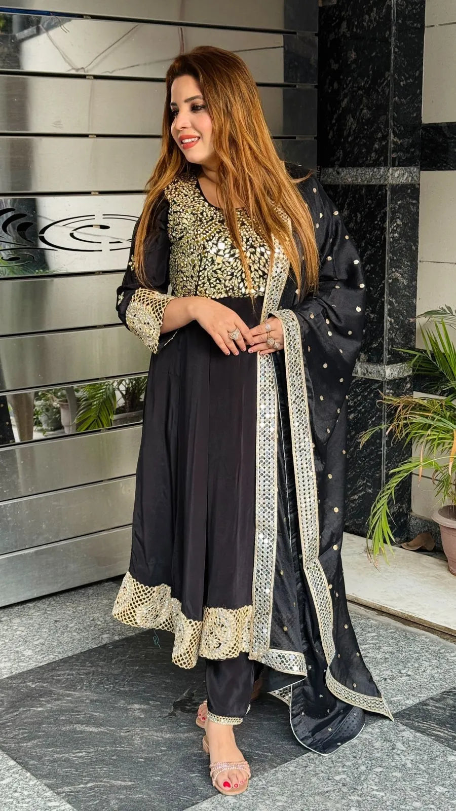 Afsheen Anarkali Suit- Black, Pink, Purple