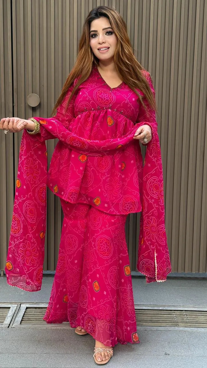 Auryah Sharrara Suit Set- Magenta