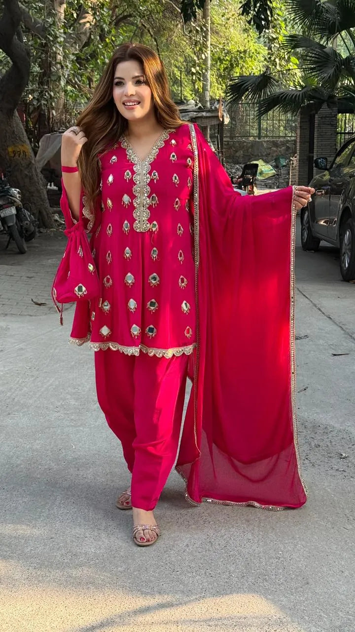 Mahveen Suit Set- Pink, Blue