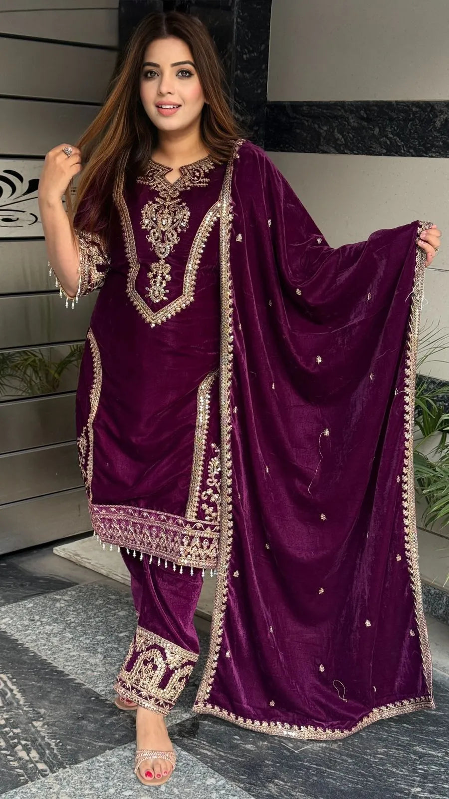 Meriva Velvet Suit Set- Purple, Blue, Maroon, Black