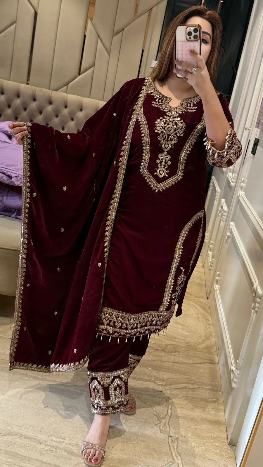 Meriva Velvet Suit Set- Purple, Blue, Maroon, Black