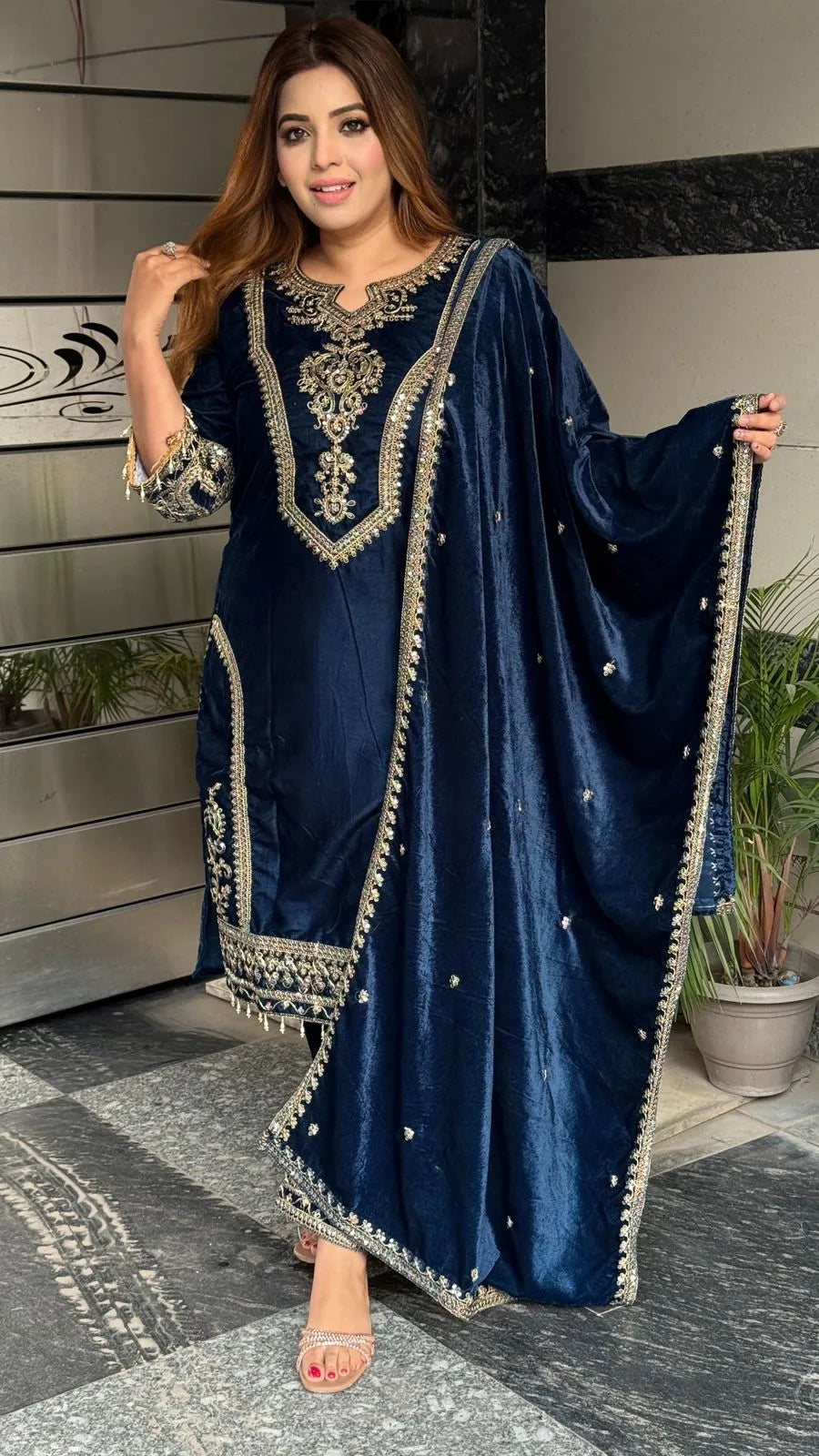 Meriva Velvet Suit Set- Purple, Blue, Maroon, Black