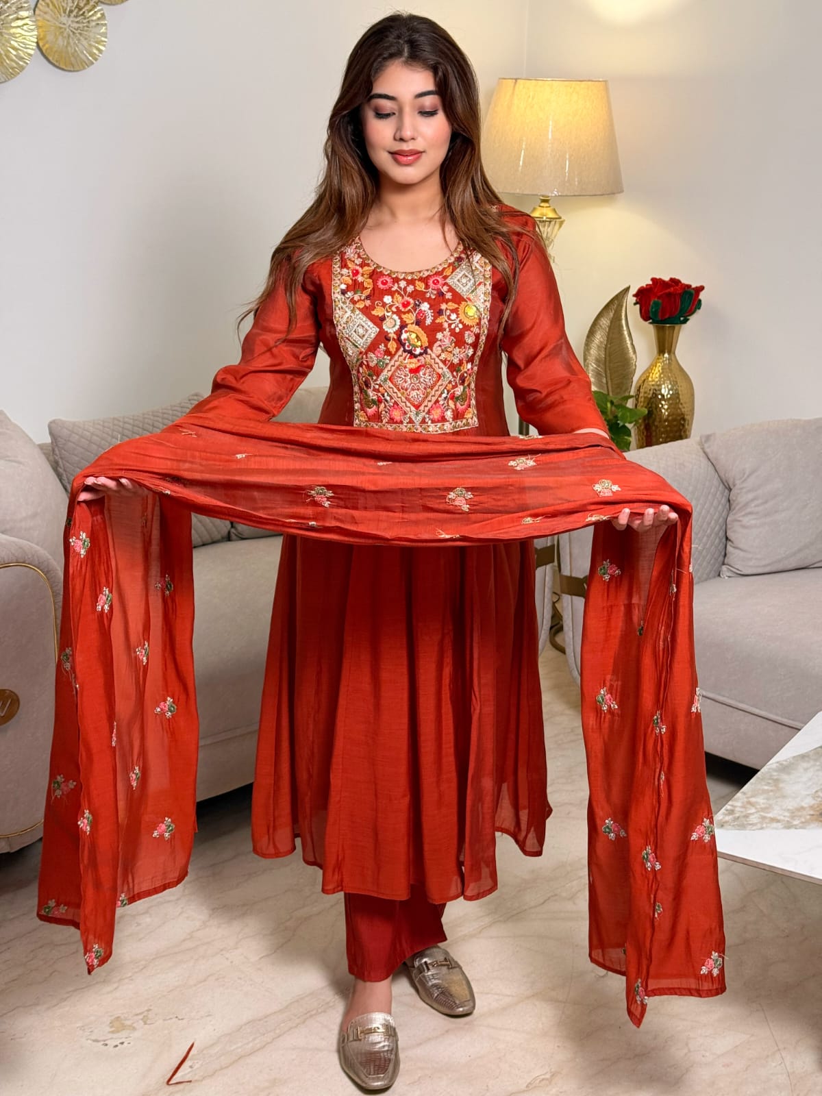 Zyra Embroidered A-Line Suit Set