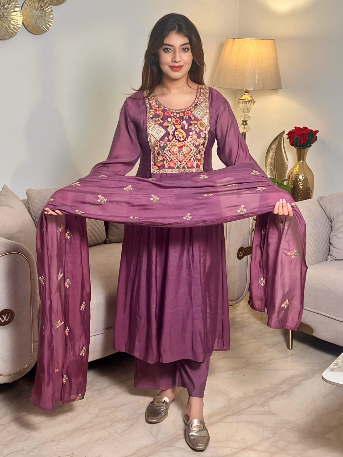 Zyra Embroidered A-Line Suit Set