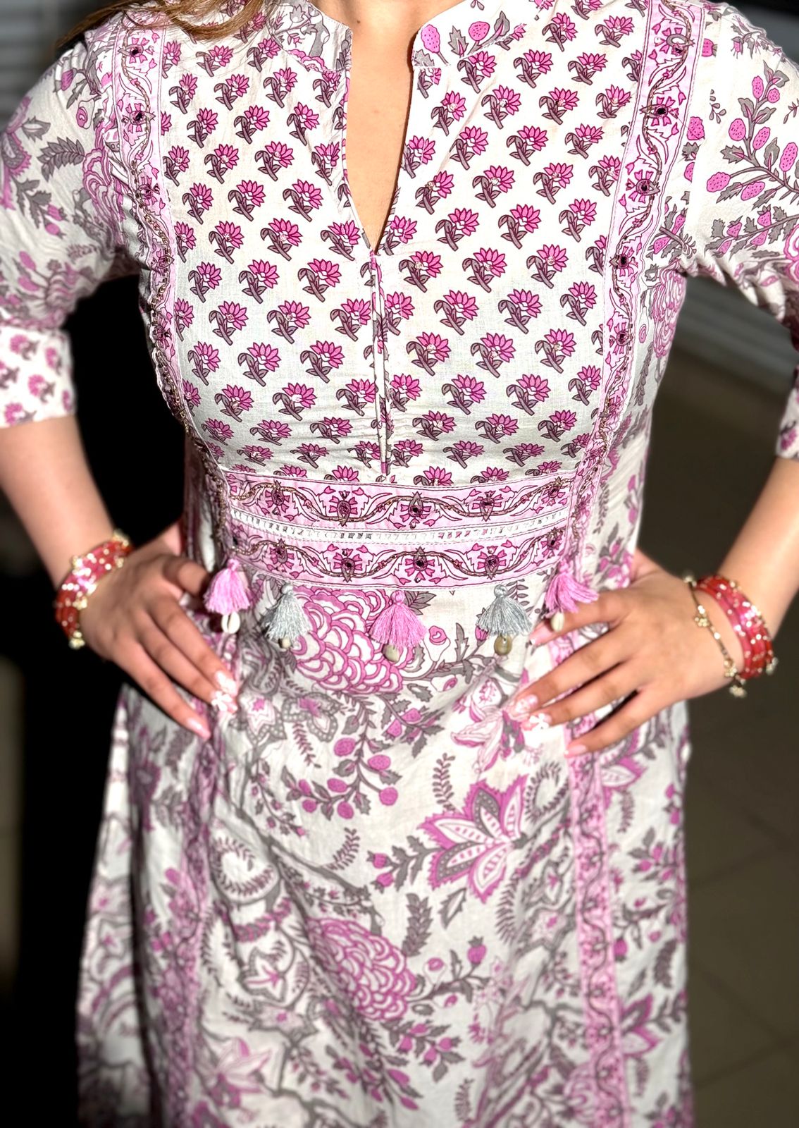 Gulrukh Bloom Printed Suit Set – Pink & Yellow