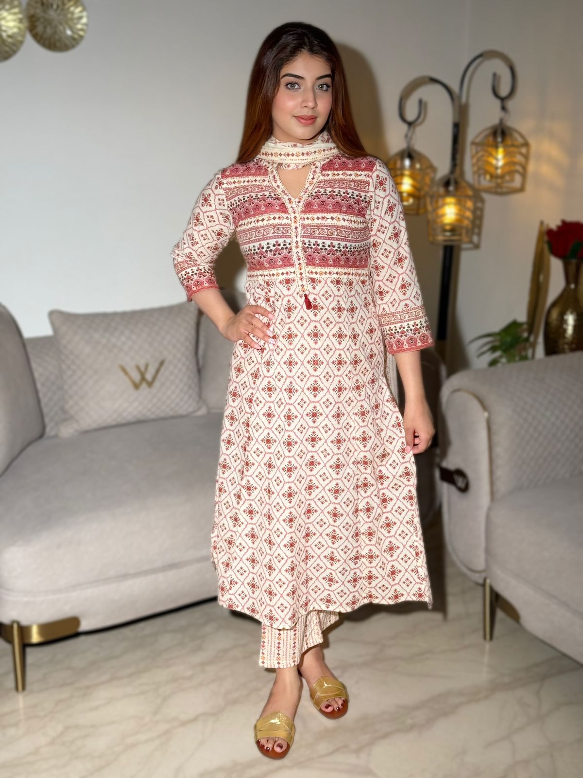 Zariya Radiance Cotton Suit Set – Yellow & Red