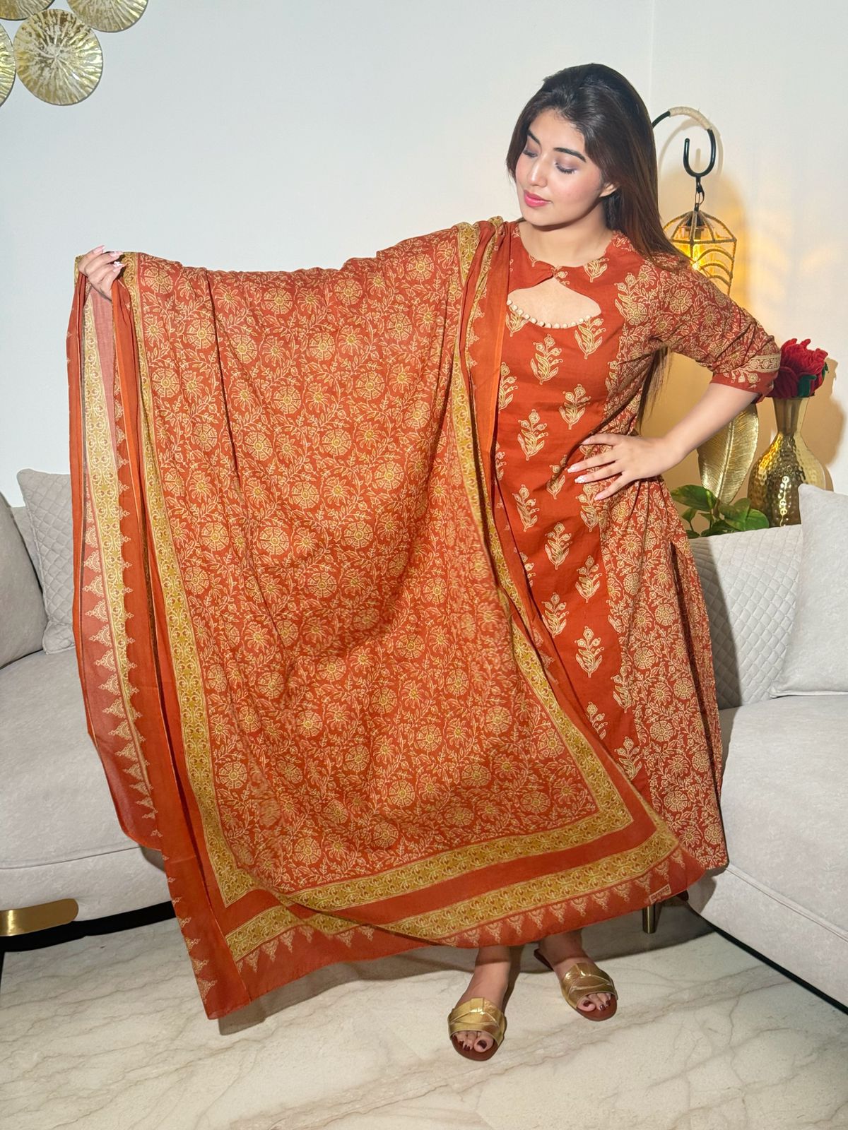 Meherbaan Zari Bloom Set – Orange Green Fusion