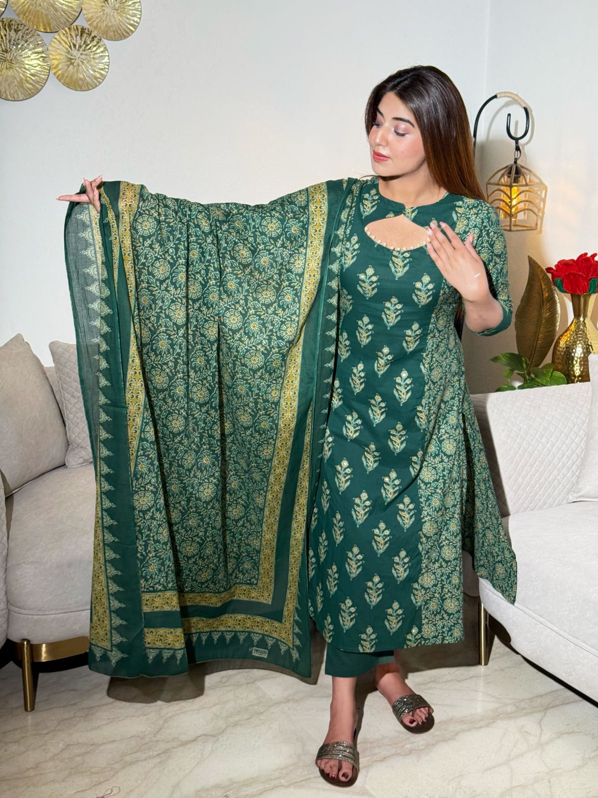 Meherbaan Zari Bloom Set – Orange Green Fusion