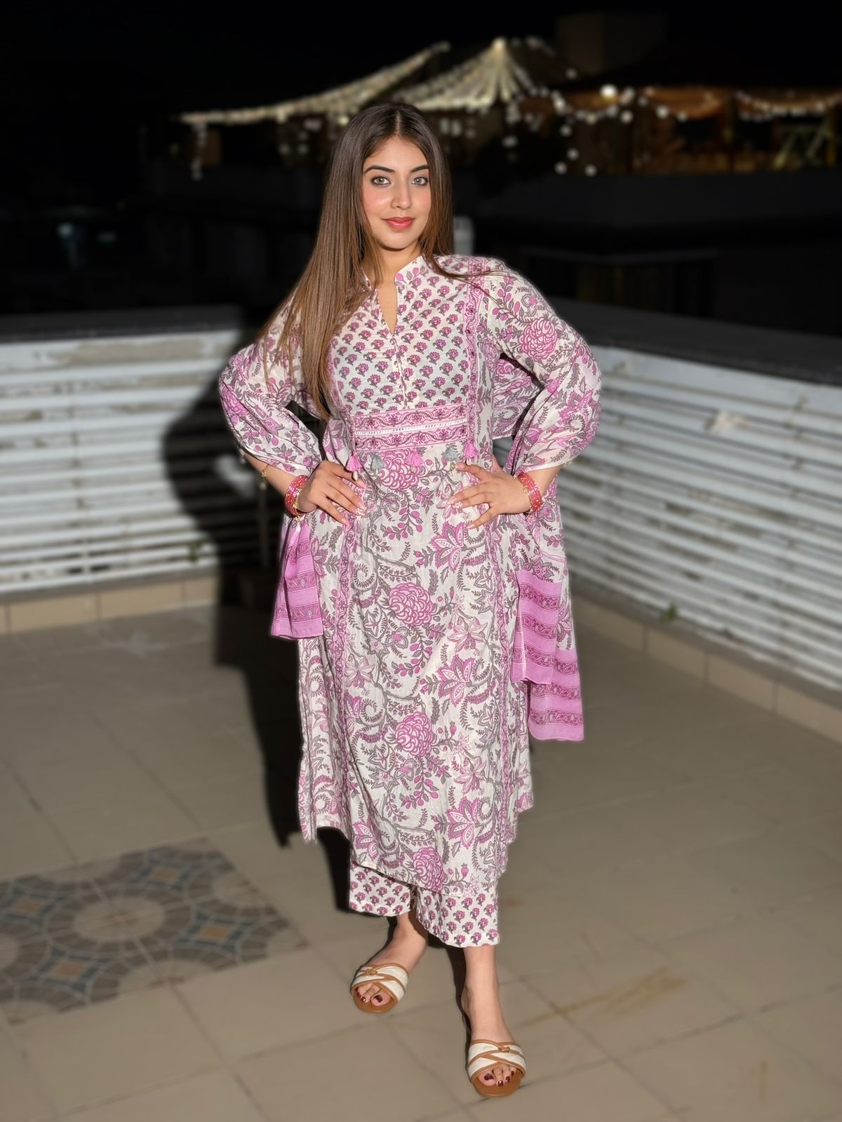 Gulrukh Bloom Printed Suit Set – Pink & Yellow