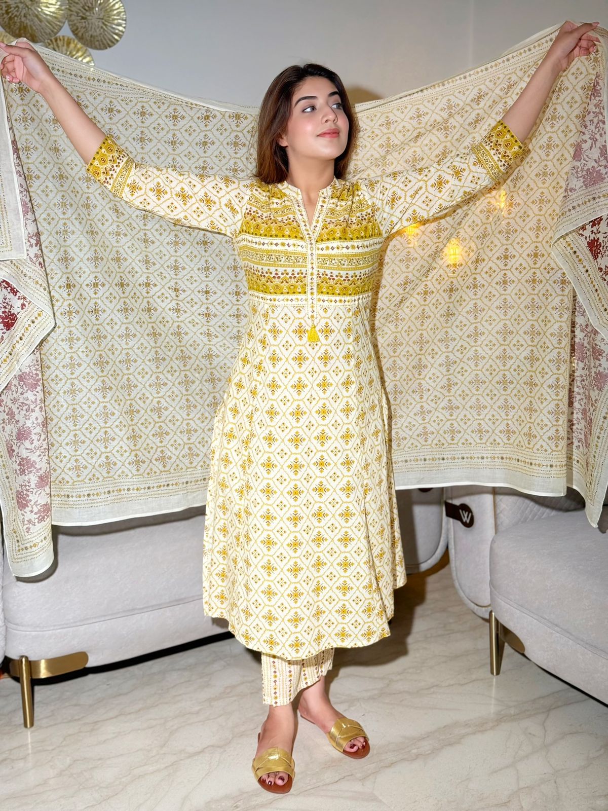 Zariya Radiance Cotton Suit Set – Yellow & Red