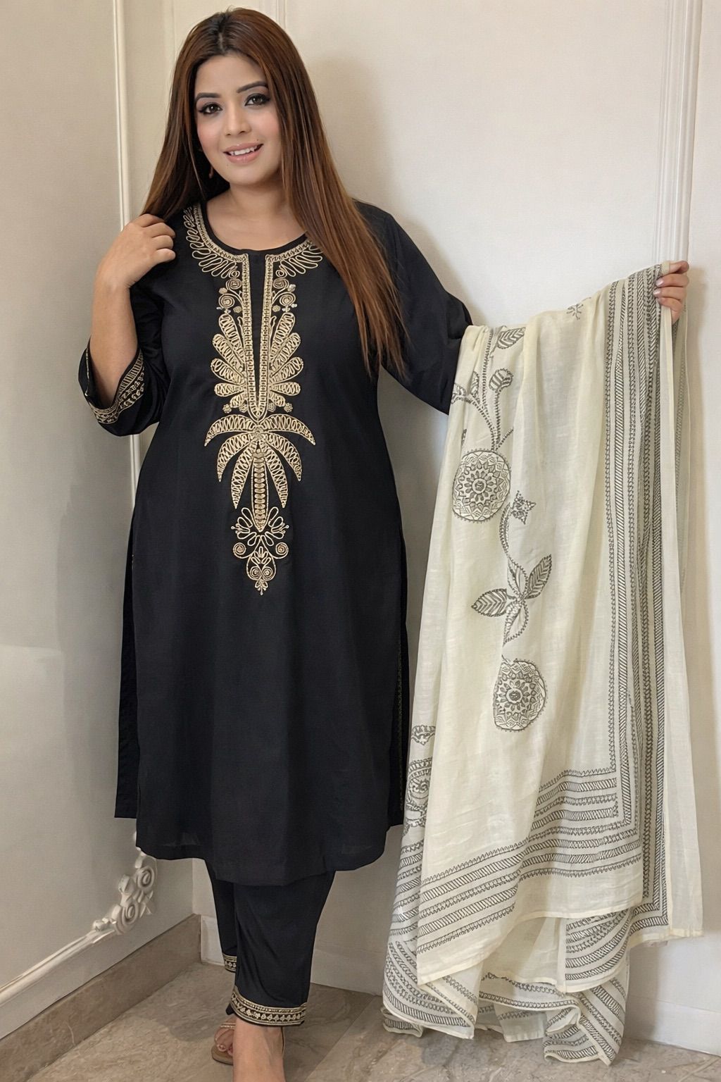 Aabira Timeless Ethnic Kurta Set – Blue, Black & Yellow