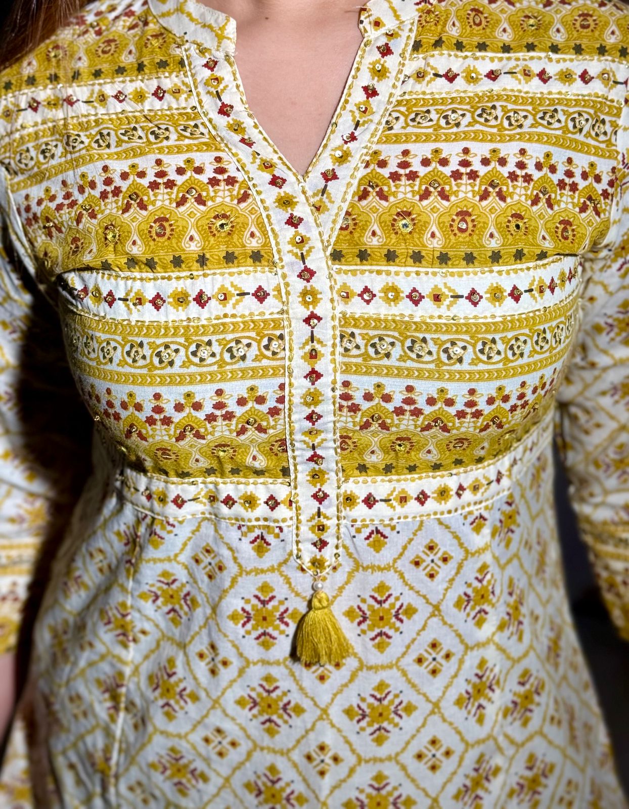 Zariya Radiance Cotton Suit Set – Yellow & Red