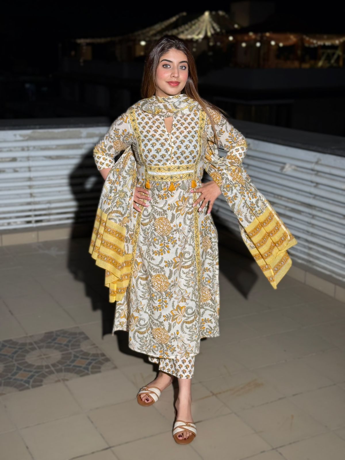 Gulrukh Bloom Printed Suit Set – Pink & Yellow