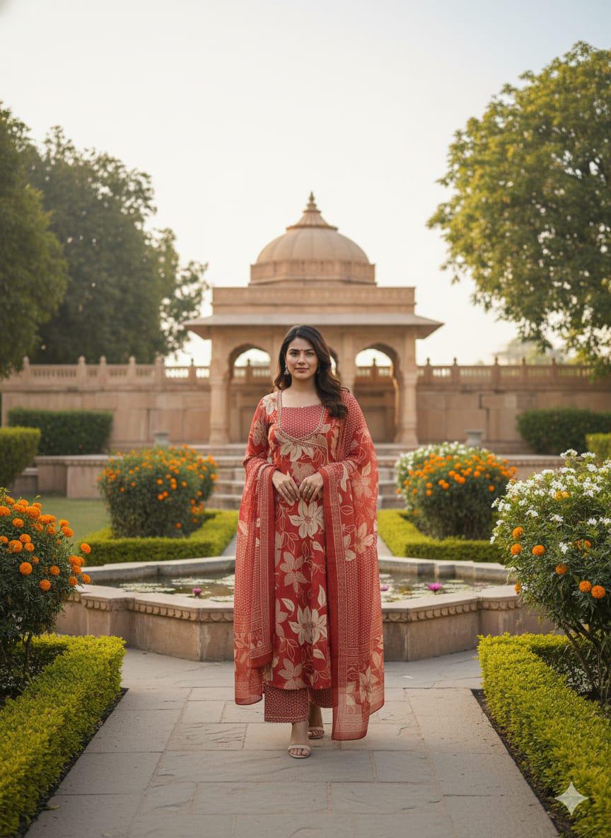 Gul-Aura Floral Ensemble – Premium Embroidered Kurta Set with Dupatta