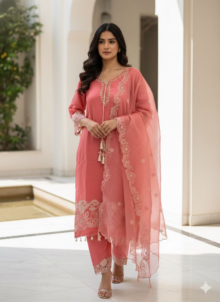 Rosy Dusk Signature Embroidered Cotton Suit