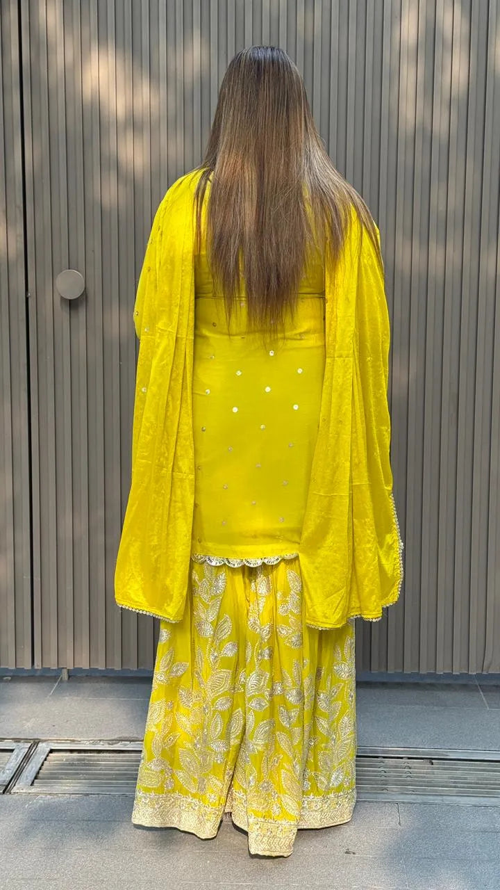 Reyvya Sharara Suit- Orange, Yellow