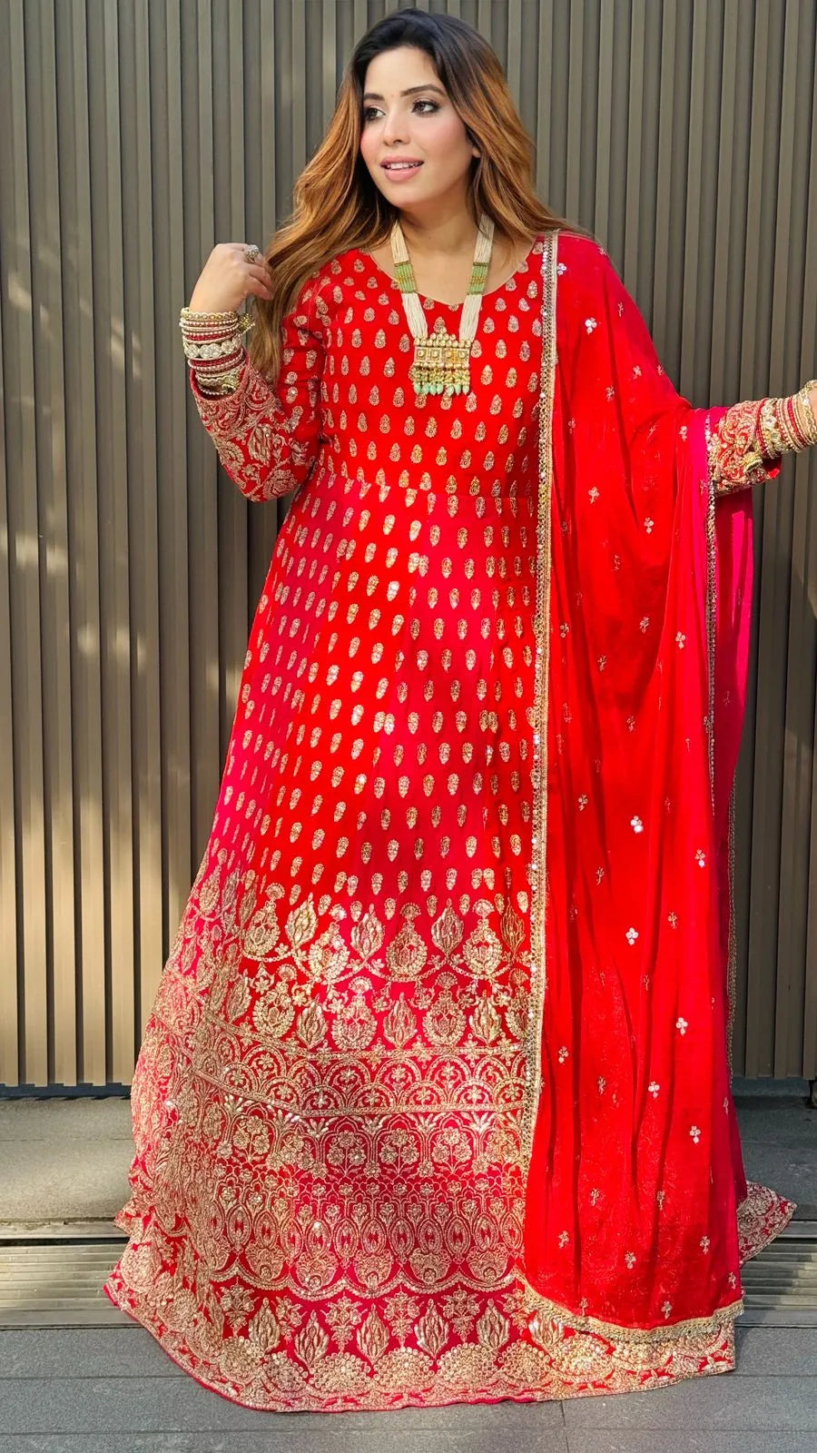 Rivya Heavy Gown- Pink & Red