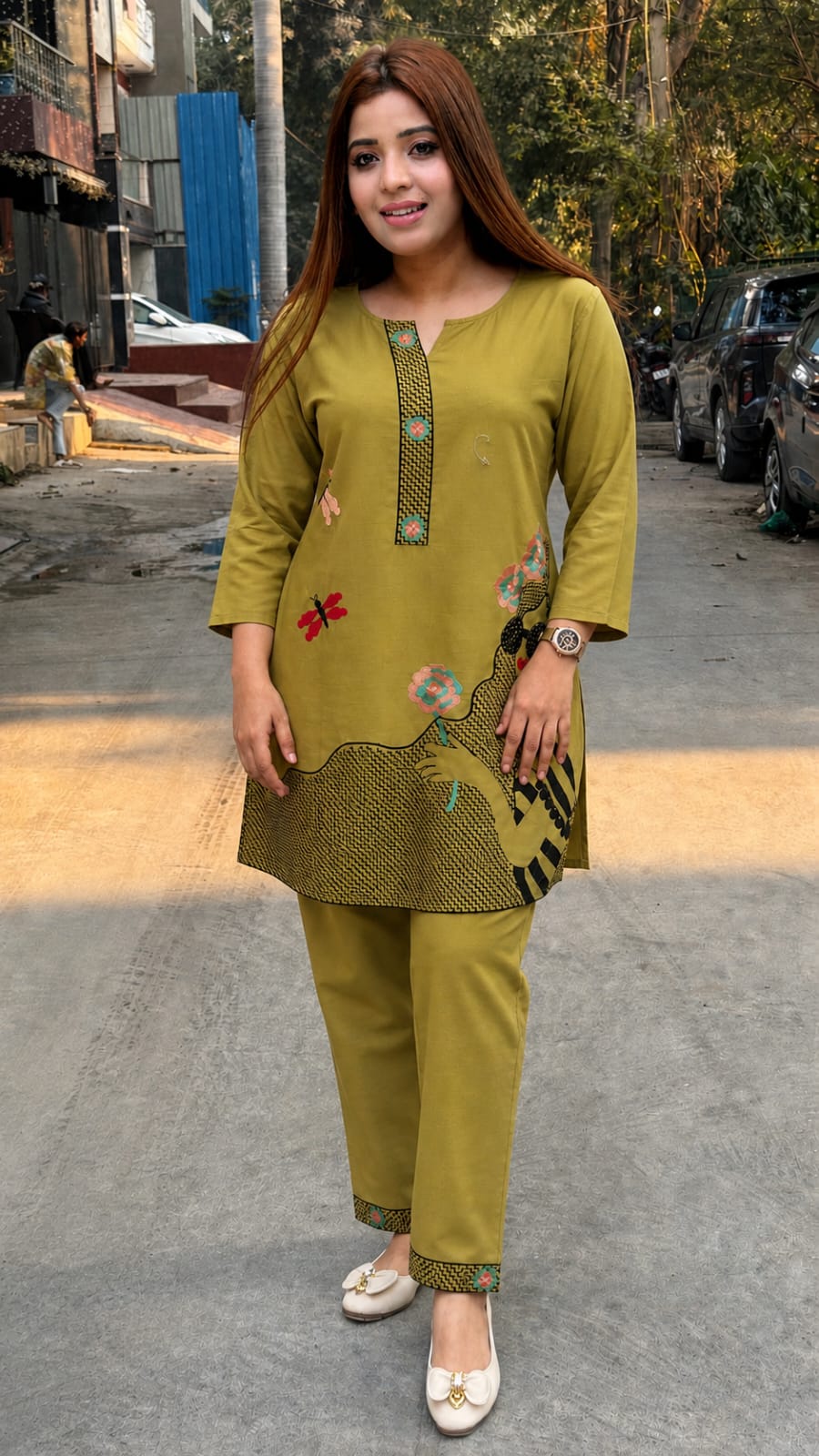 Zehna Olive Kurti Pant Set