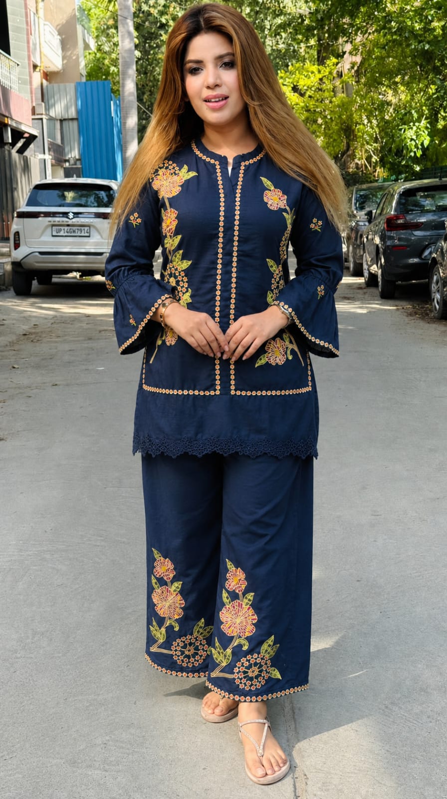 Zarmina Floral Grace Set – Blue Yellow Elegance