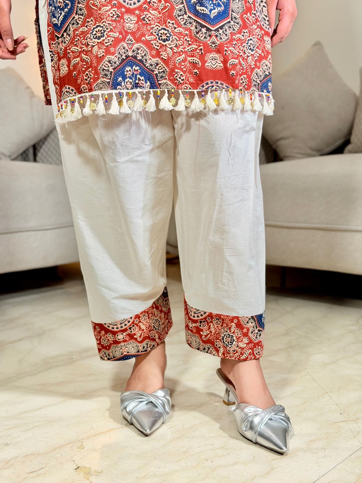 Sahar –  Printed Premium Cotton Kurta Pant Set with Tassel Dupatta for Women | Designer 3-Piece Ethnic Set