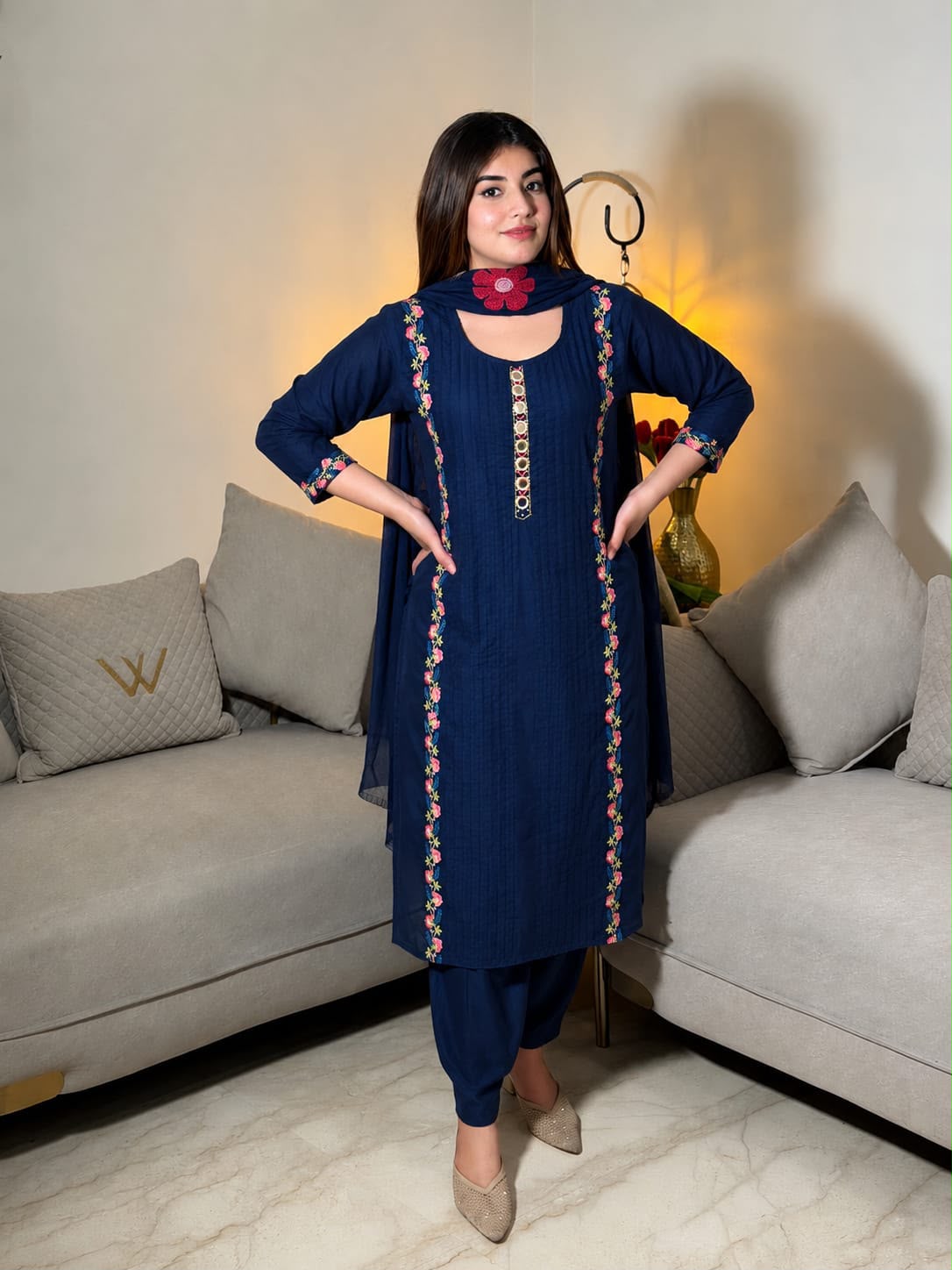 Nazmira Embroidered Pink Suit Set