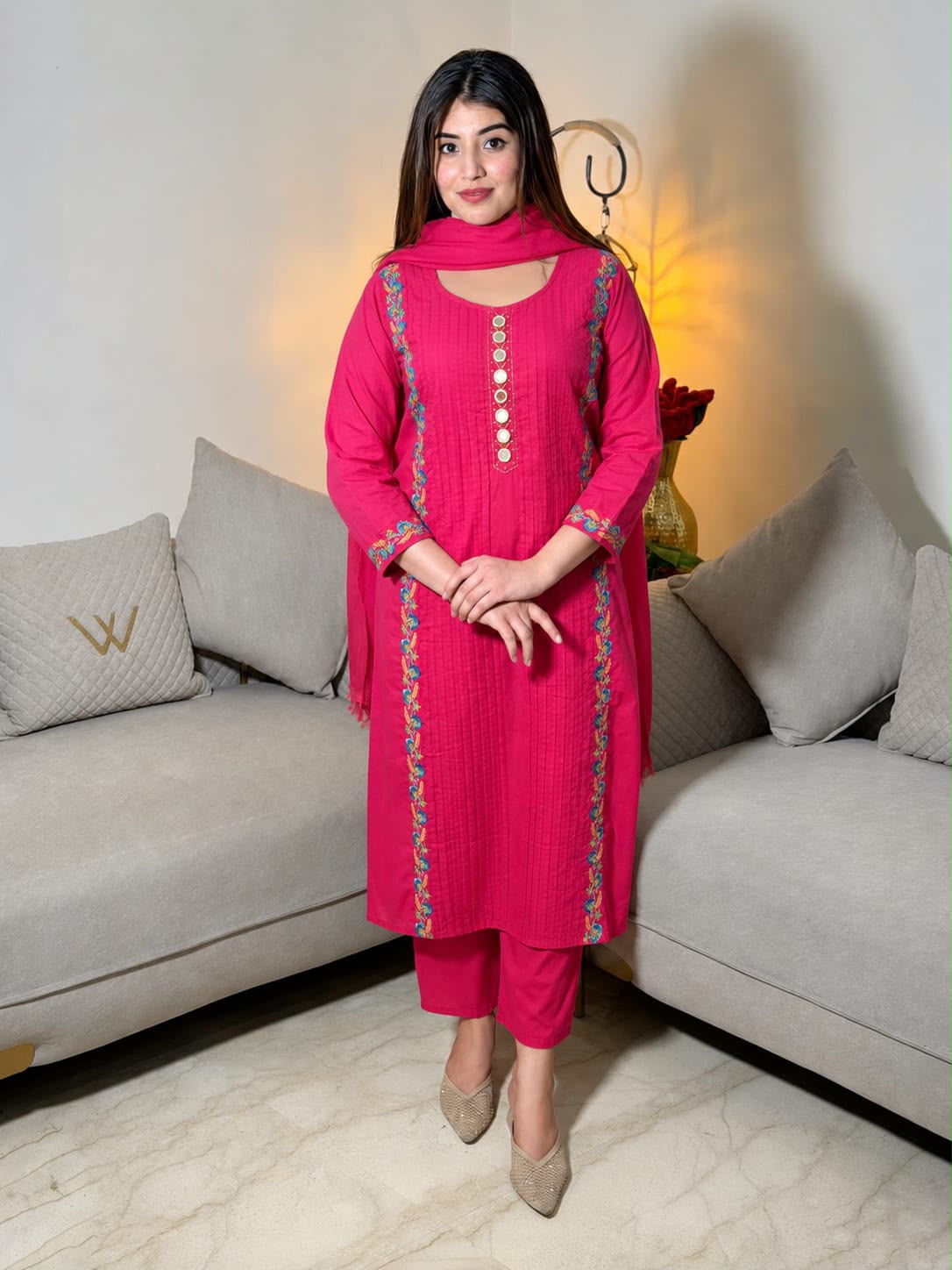 Nazmira Embroidered Pink Suit Set