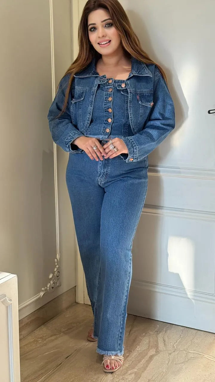 Zayvera Denim 3-Piece Set- Navy, Blue