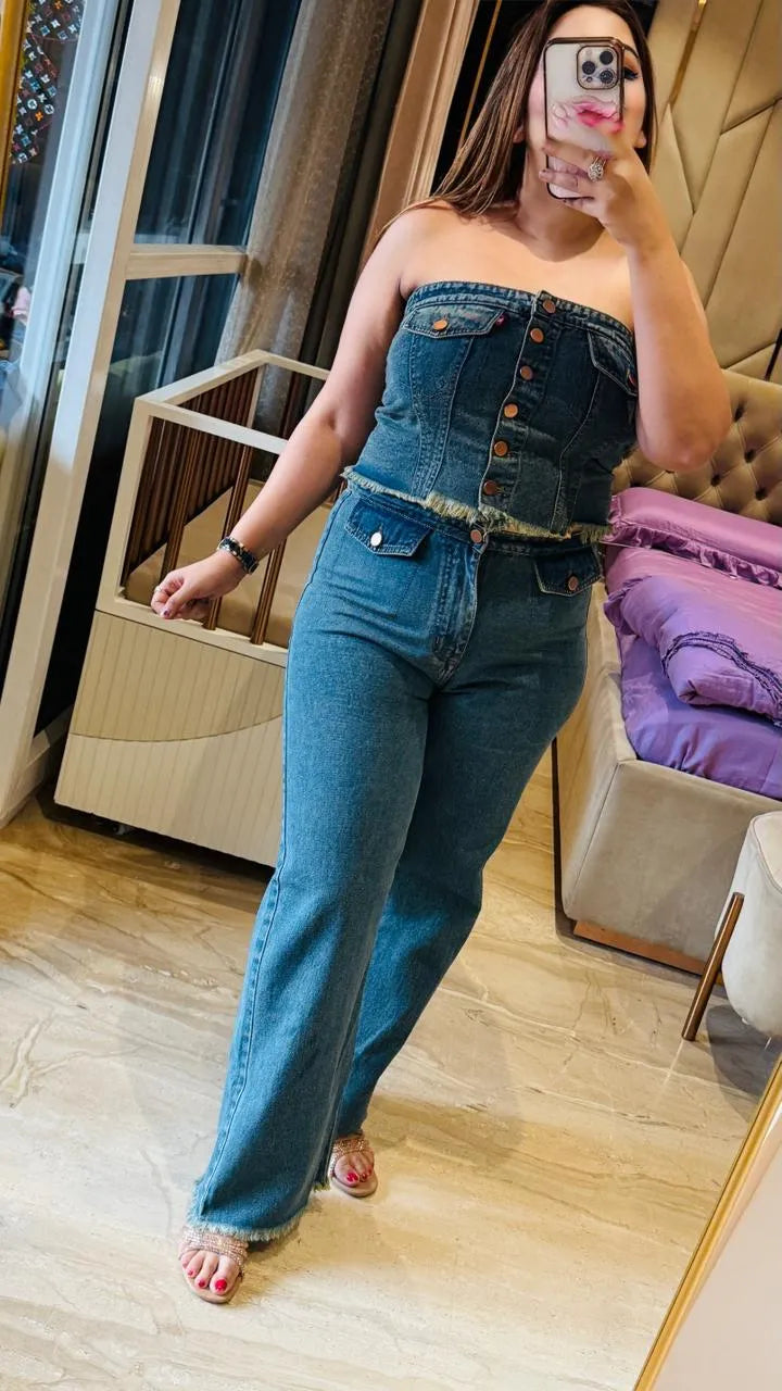 Zayvera Denim 3-Piece Set- Navy, Blue