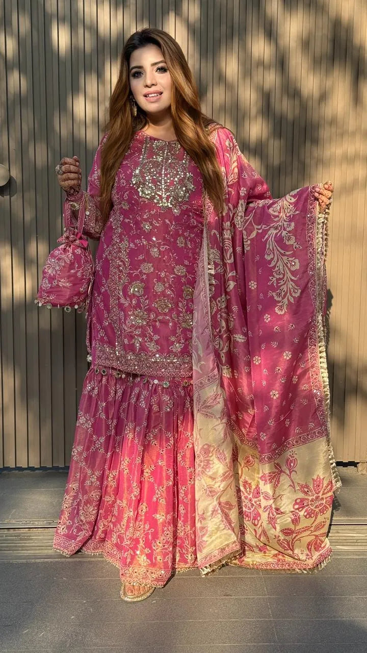 Zivana Sharar Suit- Blue, Pink