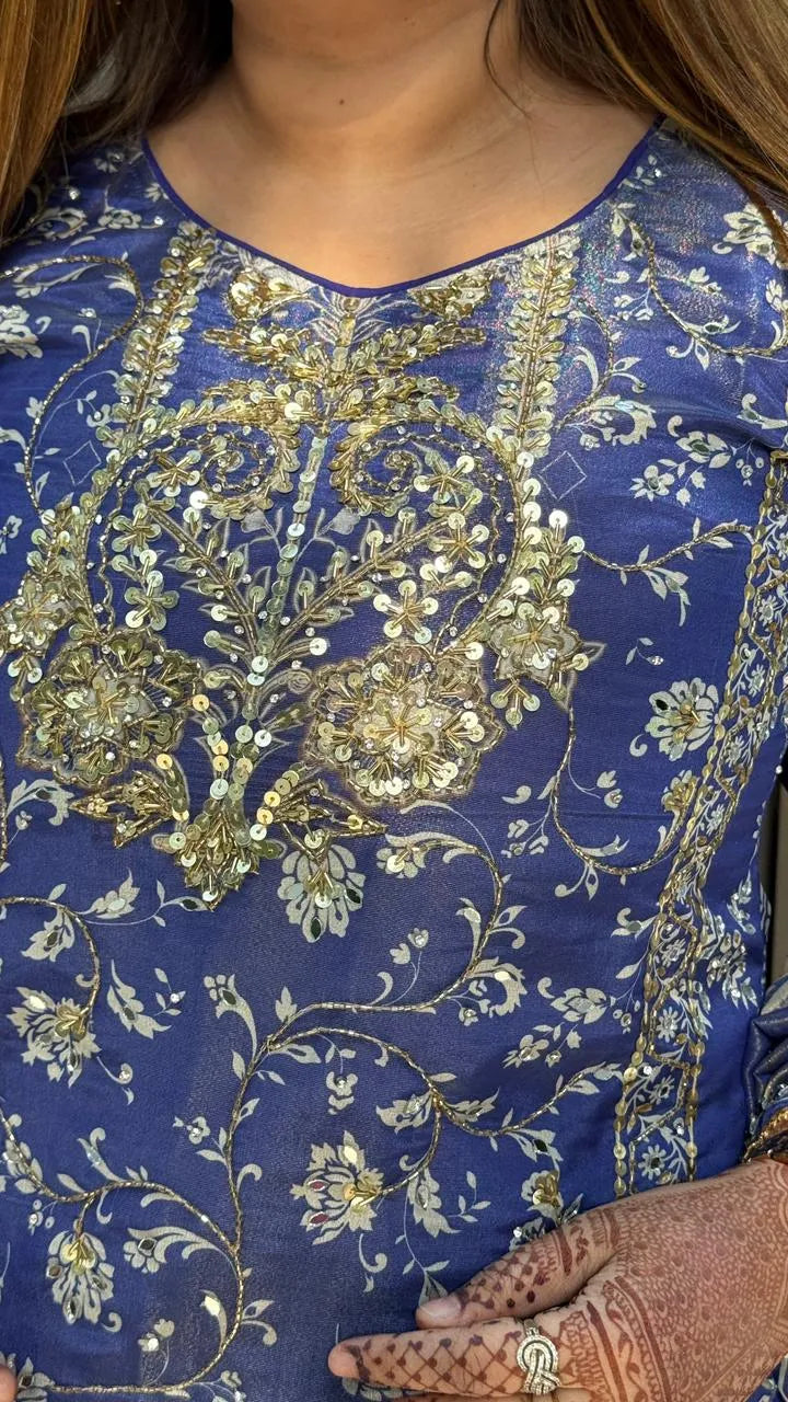 Zivana Sharar Suit- Blue, Pink