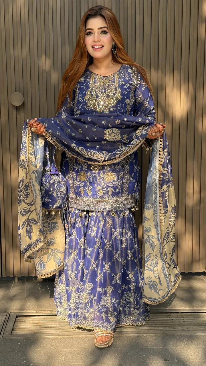 Zivana Sharar Suit- Blue, Pink