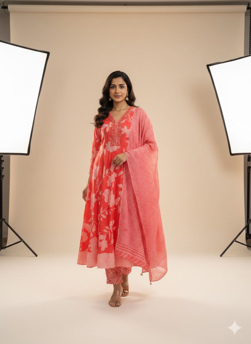 Ayla Printed Kurta Set with Dupatta (Blue & Rani Pink)