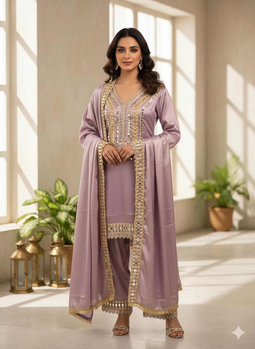 Miraya Mirror-Work Silk 3-Piece Suit