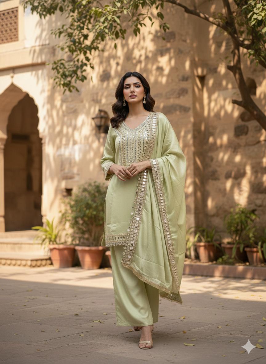 Miraya Mirror-Work Silk 3-Piece Suit