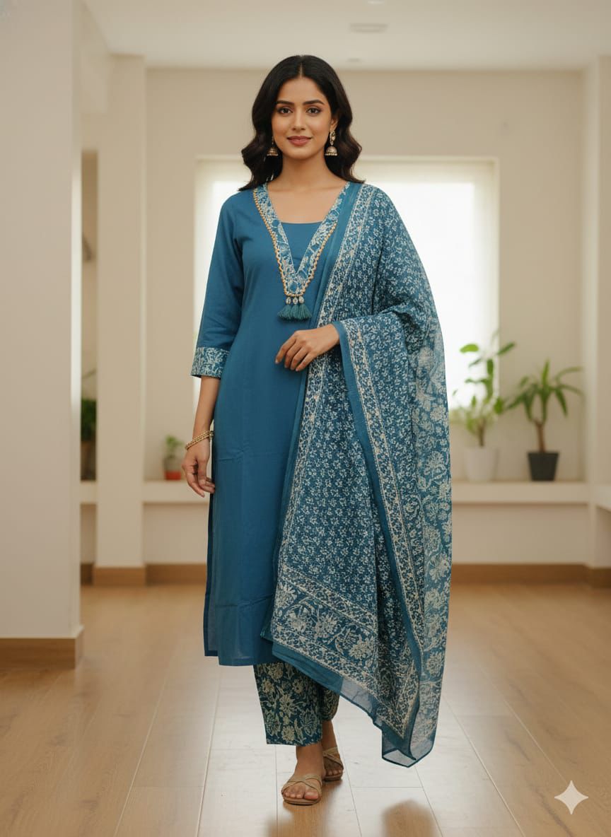 Signature Azure Bloom: An Artisan 3-Piece Ensemble