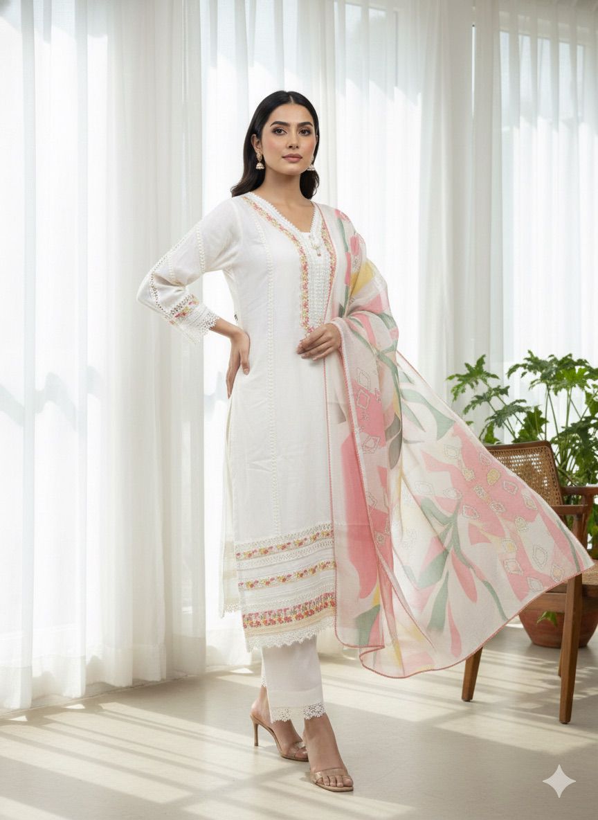 Gulbahaar Ivory Pastel Suit