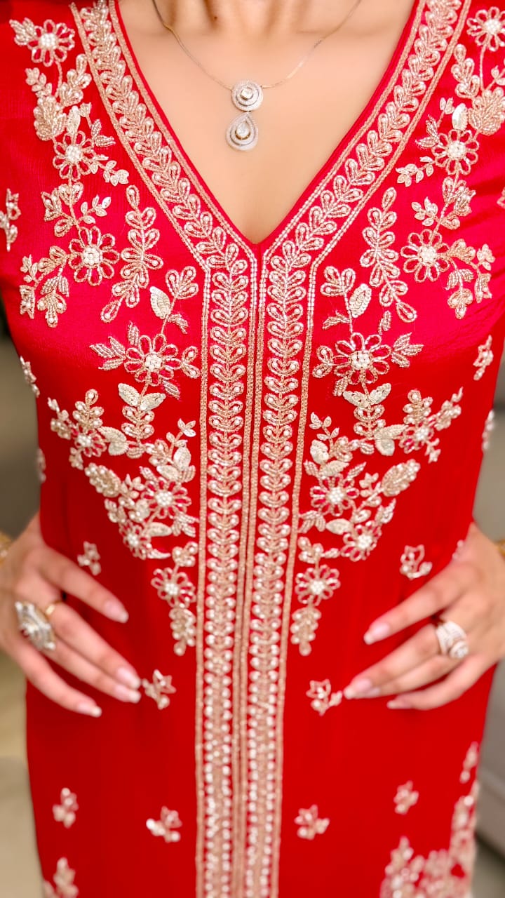Noor-e-Gul Crimson Embroidered Kurta Palazzo Set