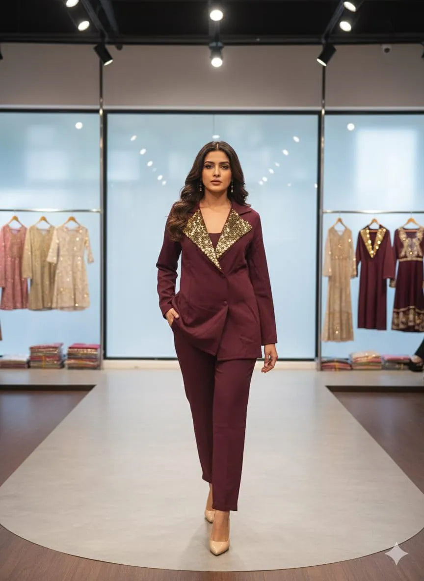 Majestic Embellished Blazer & Trouser Set