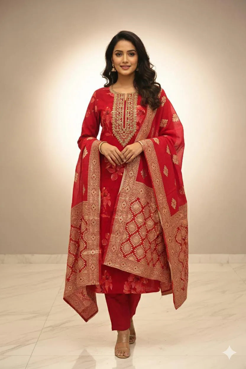 Luxe 3-Piece Power Suit with Hand-Embroidered Accents