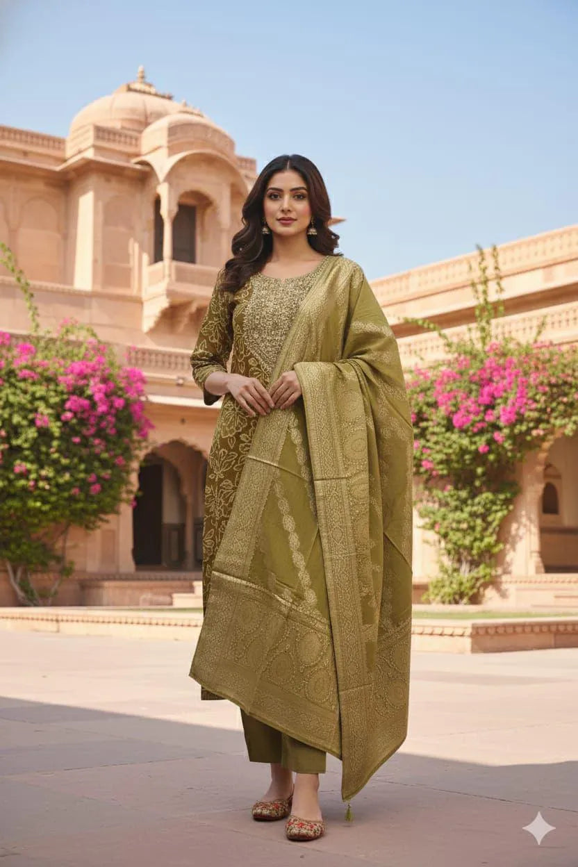 Luxe 3-Piece Power Suit with Hand-Embroidered Accents