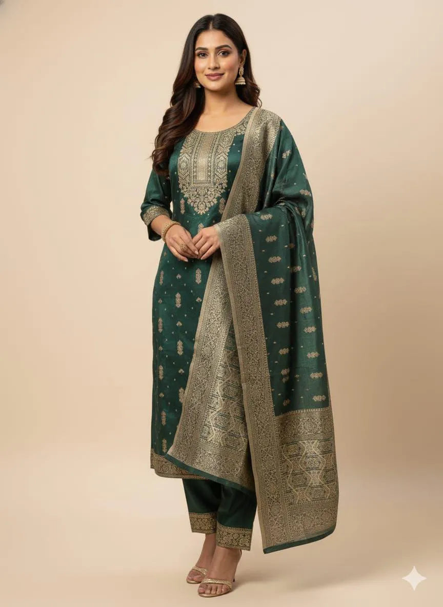 Luxe 3-Piece Power Suit with Hand-Embroidered Accents