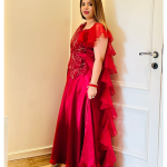 Selfie Crimson Red Satin Gown