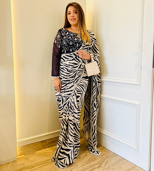 Selfie Zebra Print Georgette Drape Saree