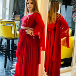 Selfie Blood Red Designer Georgette Gown