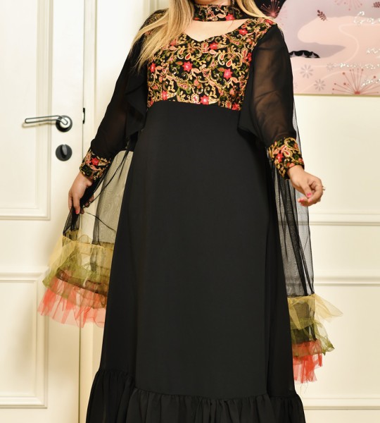 Selfie Ebony Black Kashmiri Georgette Gown