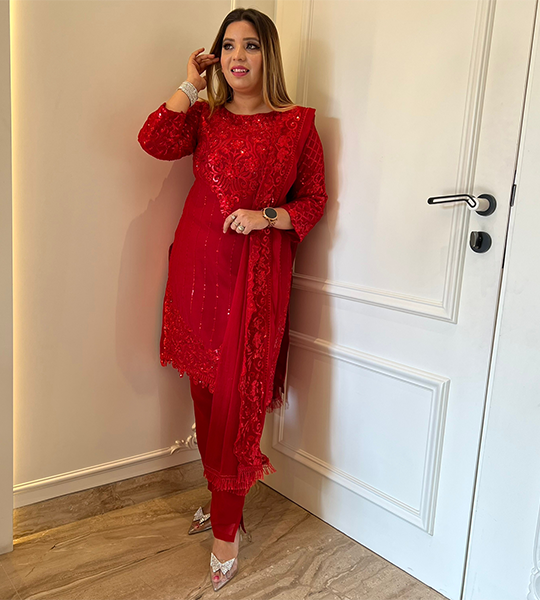 Selfie Cherry Red Pakistani Suit Set